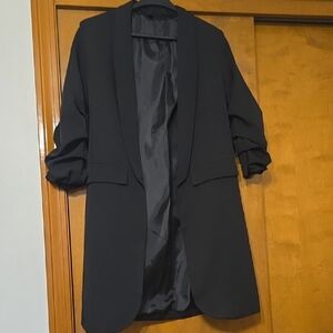 Black Open-Front Blazer with Shawl Lapel